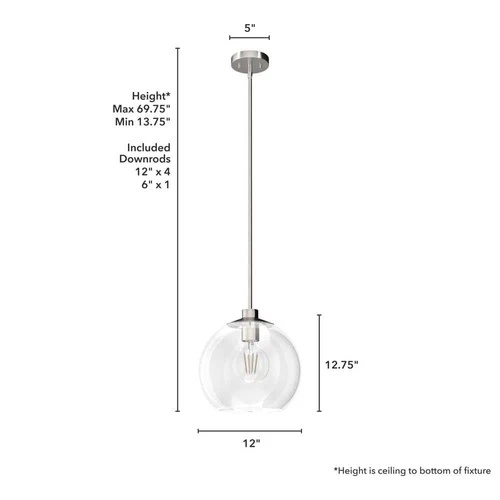 Hunter Xidane 1-Light Brushed Nickel Crystal Pendant Light w/Clear Glass Shades - Picture 5 of 9