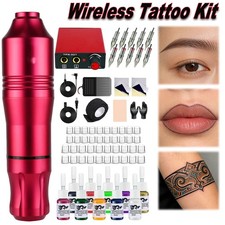 Wireless Tattoo Gun Kit Complete Rotary Pen Machine With Power Supply Ink Needle