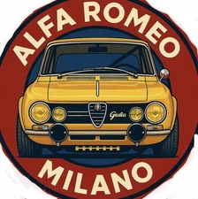 Retro Style Alfa Romeo Giulia Milano  Round  Garage Sign
