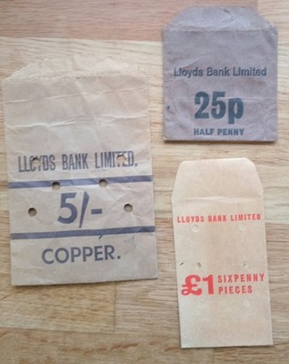 3 x Vintage verschiedene Lloyds Bank Papier Münze Geld Geld Taschen