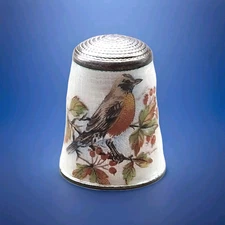 Antique Sterling Silver & Guilloche Enamel Thimble Bird by James Swann & Son