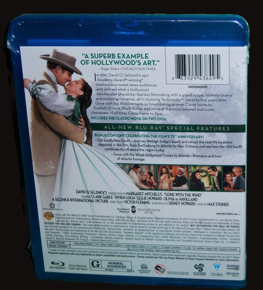 NEW RARE OOP WALMART GONE WITH THE WIND 75TH ANNIVERSARY MOVIE BLU RAY DVD 1939 - Image 2 of 2