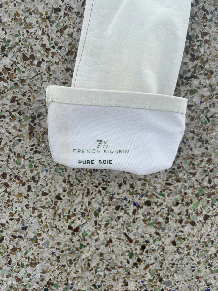 Luvas de couro branco vintage Roger Faré – Feitas na França – Tamanho 71/2 - Imagem 3 de 4