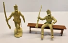 Vintage Marx Alamo Playset 2 original Mexican Shako Hat Figures & Bench Tan 54mm