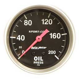 Auto Meter Sport Comp Series 2-5/8'' Full Sweep 0-200 PSI Mechanical Oil Pressure