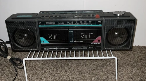 Vintage Emerson CTR 929 AM FM Stereo Radio Dual Cassette Player Boombox, *WORKS*