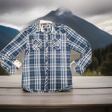 BKE Blue Plaid Lightweight Long Sleeve Pearl Snap Western Shirt Mens Large