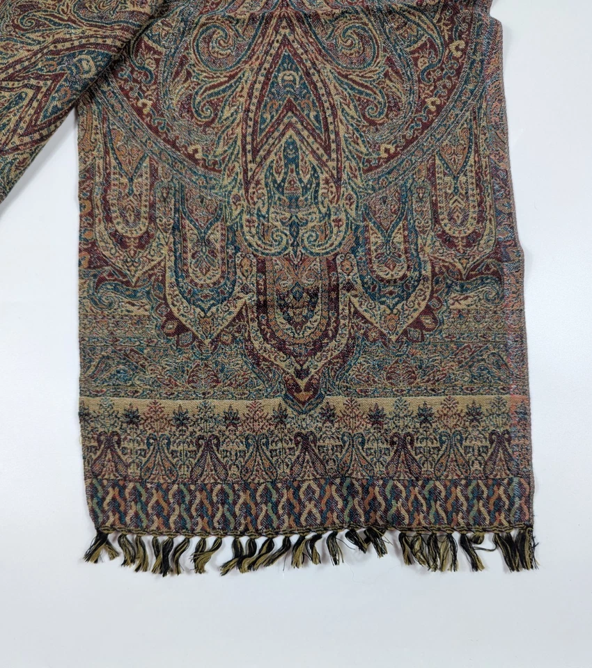 Sacred Threads 100% Wool Woven Paisley Multicolor Scarf Wrap Made in India 66" - Image 3 of 4