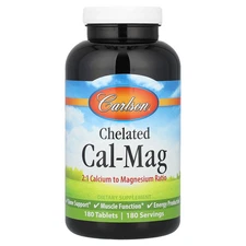 Carlson Labs Chelated Cal-Mag 180 Tablets Gluten-Free, Preservative-Free ,