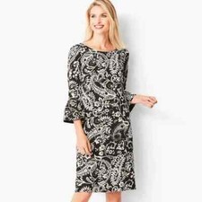 TALBOTS Black White Floral Shift Sheath Flare Sleeve Formal Dress Size 4P