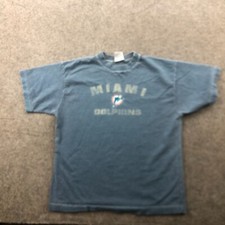 Vintage Miami Dolphins Shirt Boys Small Blue Spell Out Logo Youth Y2K *