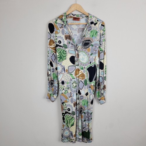 Missoni Long Sleeve Midi Dress Womens 40 Multicolor Geometric Collared No BELT