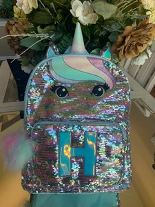 justice backpack sequin unicorn letter initial