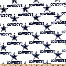 BTHY NFL Team Dallas Blue Cowboys Logo White Cotton Fabric By The Half Yard 1040