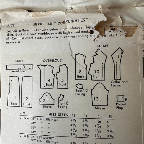 Butterick Pattern 2178 Sz 14 Misses Top Skirt Jacket 1960s - Picture 5 of 10