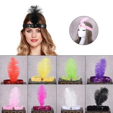 1920s Sequin Feather Headband Fancy Dress Charleston Brow Bands Gatsby Flapper
