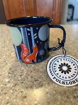 Wild & Wolf FOLKLORE Enamel Mug Cup 12oz Blue/Forest Animals Nina Jarema Design