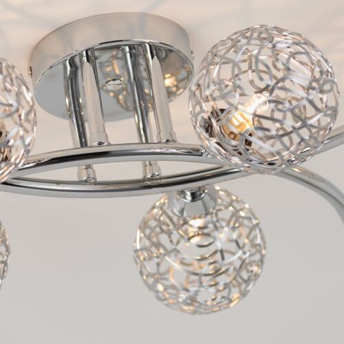Silver 5 Sphere Electrical Fitting Ceiling Light - Bulbs Included Modern Design - Picture 3 of 13