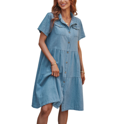 Female Dress Summer Everything Loose Short Sleeved Light Colored Denim Dress  | eBay