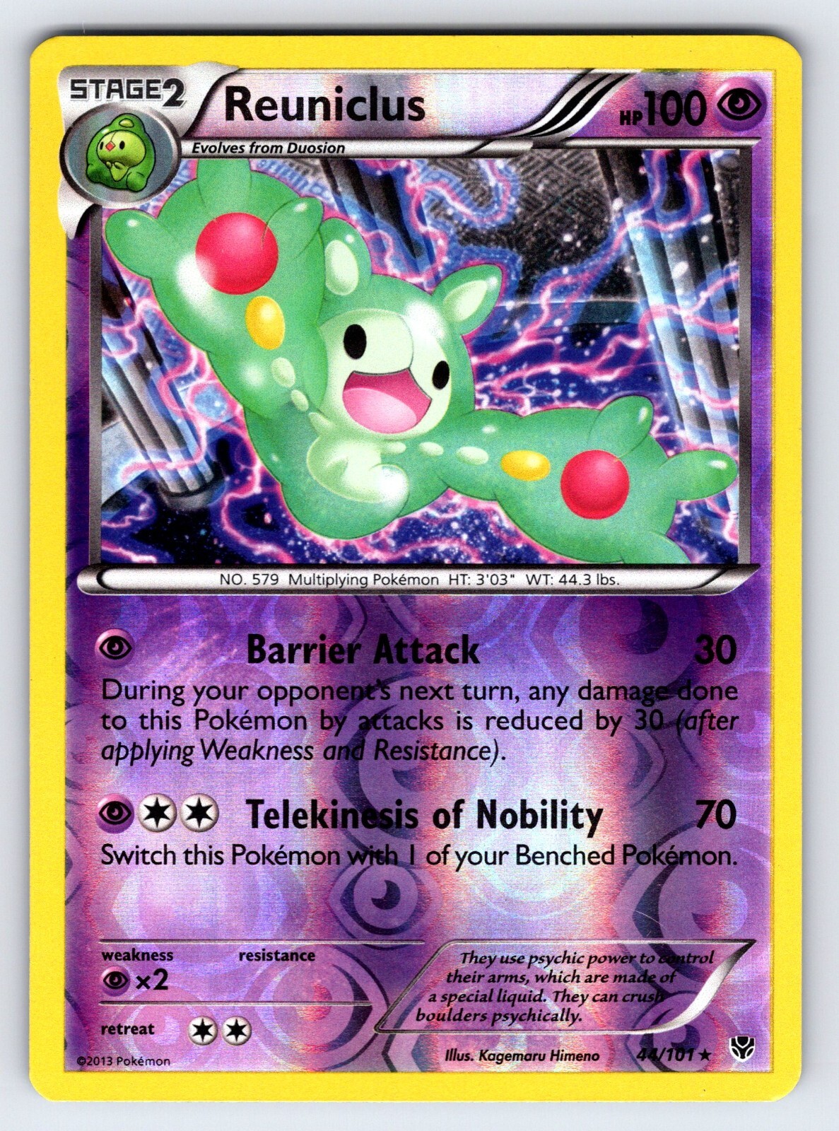 Reuniclus 44/101 2013 B&W Plasma Blast Pokemon Card Reverse Holo Rare - Vlp