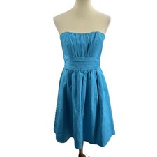 David's Bridal Blue Pleated Bodice Waistband Strapless Dress Womens Size 8