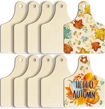 Large Wooden Cow Ear Tags Ornaments to Paint 10 Pcs DIY Blank Unfinished Wood...