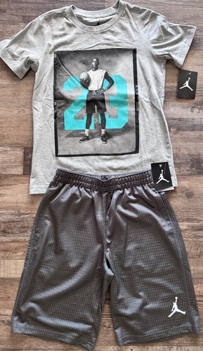 NWT Nike Jordan Boys YSM Gray/Teal Green 23 Photo Shorts Set Small