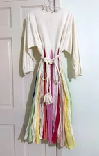 Rhode Resort Ella Midi Maxi Dress Rainbow Insert Stripe White Belted M