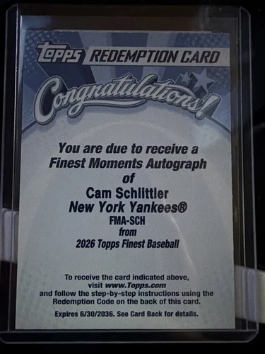2026 Topps Finest Cam Schlittler Base (RAW)