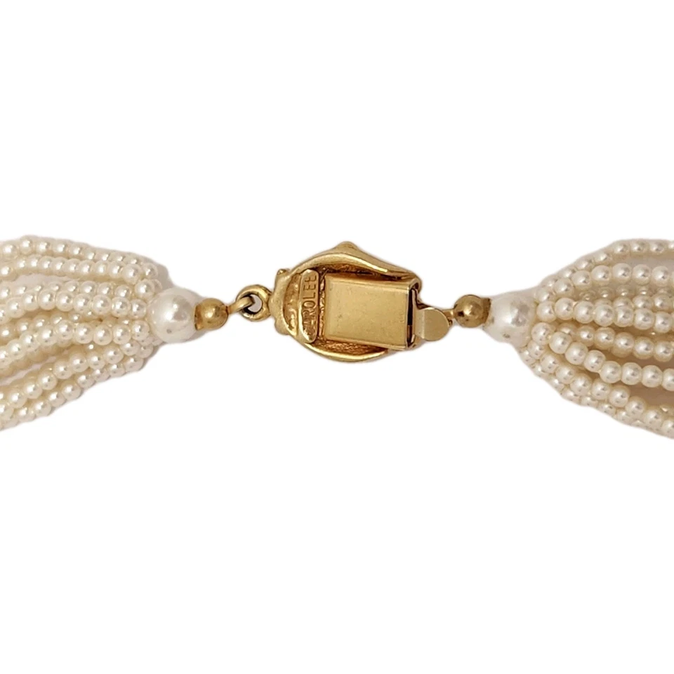 Women's Vintage Carolee Signed 14 Strand White Small Faux Pearl 16" Necklace - Image 4 of 4