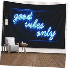 Neon Tapestry Blue Good Vibes Only Words Glow in The Dark 60"L x 50"W Multi 1