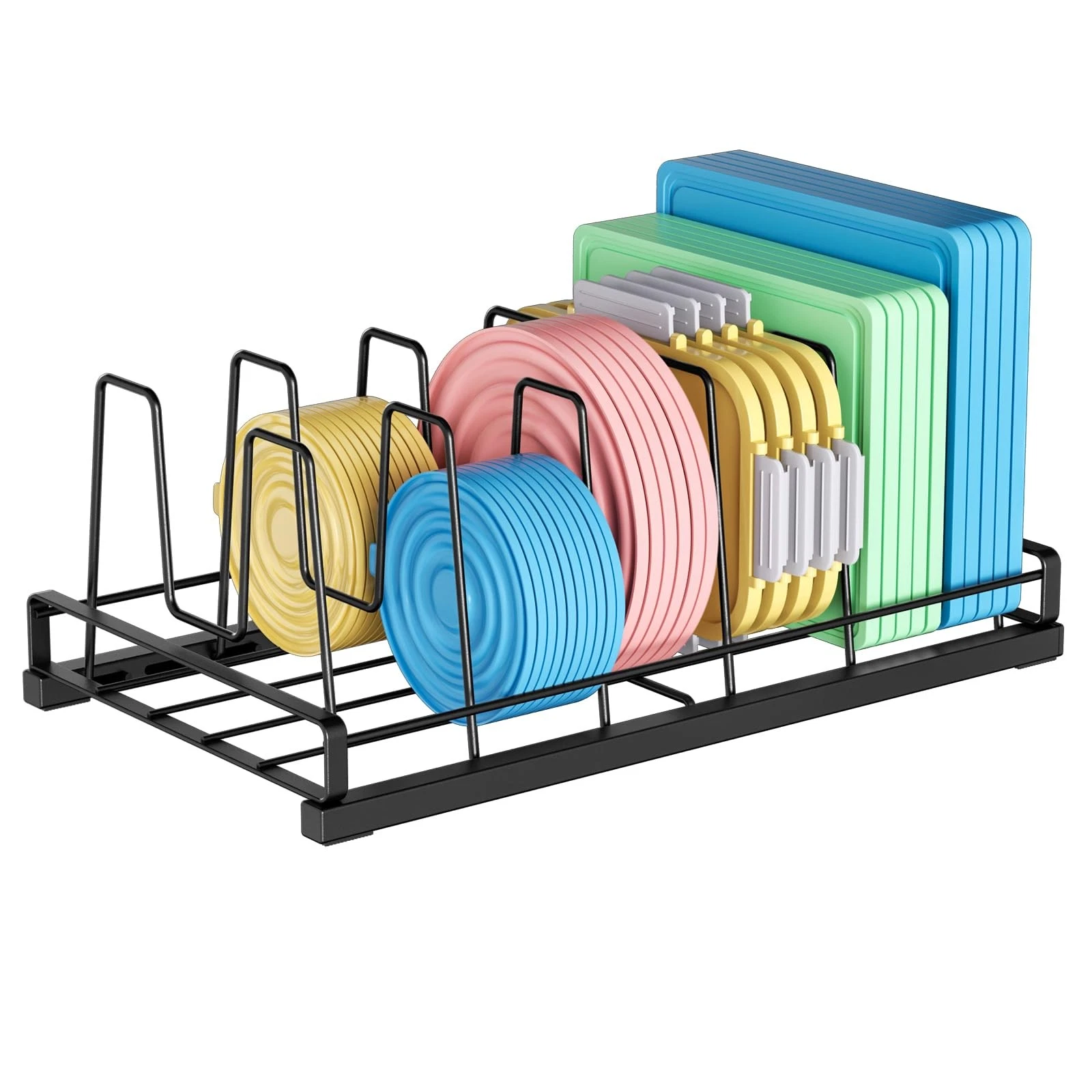 Food Container Lid Organizer for Cabinet, 6 Adjustable Dividers Metal Pot Lid...