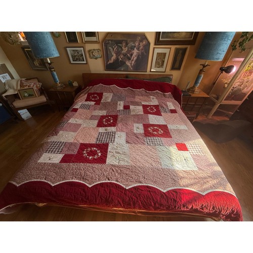 Vintage JC Penny Home Collection King Size Quilt Farmhouse Cottage Velvet Red - Picture 9 of 23