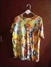 Mens Xlarge Gilden Tee Shirt Tie Dye Home Made Orange Yellow Navy Ltblue