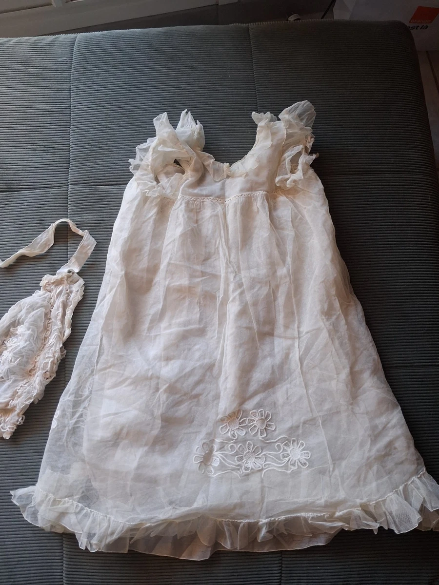 Robe Et Bonnet De Baptême Pour Poupée - Taille Début XX - Occasion