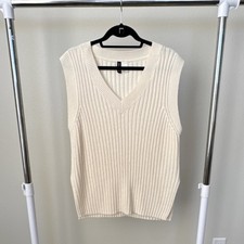 H M Ivory Ribbed Knit Sleeveless Pullover Sweater Vest Women Size M
