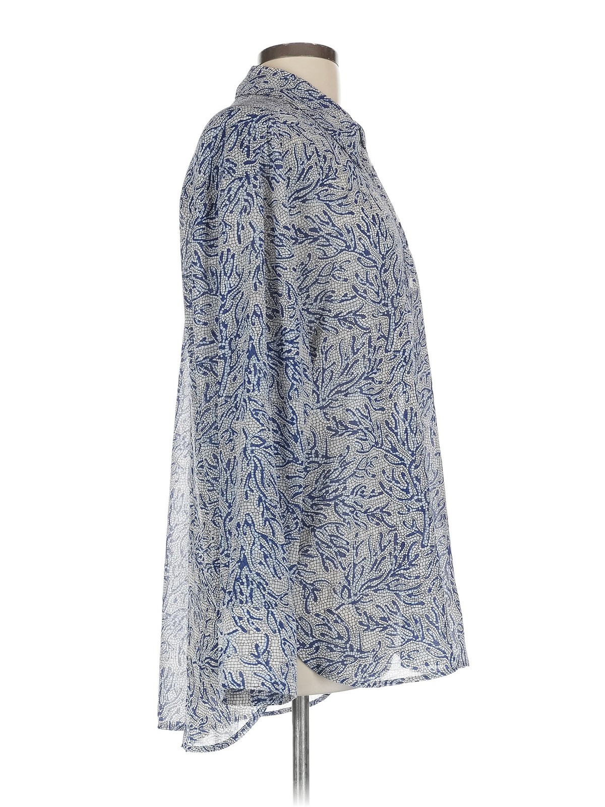 MICHAEL Michael Kors Women Blue Long Sleeve Button-Down Shirt L thumbnail 3