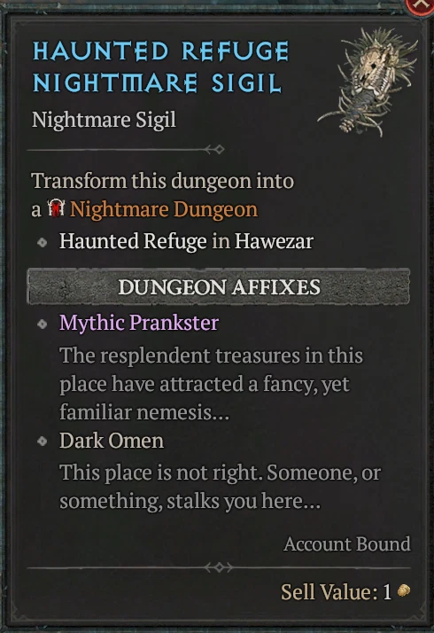 D4 Diablo 4 Season 11 1x Nightmare Prankster Mythic RUN 1x SPOT for 3+ Mythics