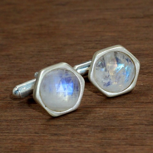 925 Sterling Silver Jewelry Moonstone Handmade 2.5 Cm Cufflinks Birthday Gift - Picture 5 of 7