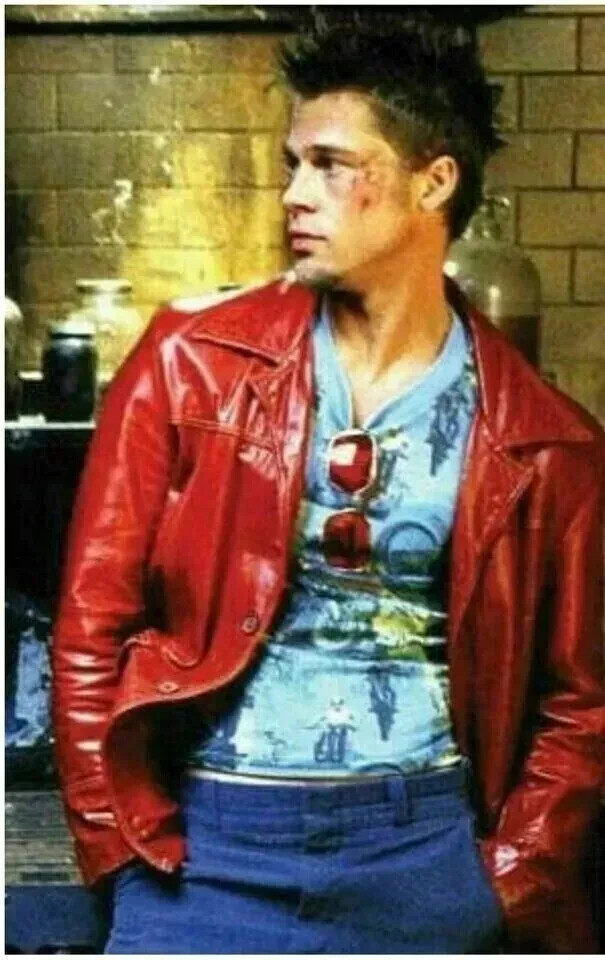 Brad Pitt Fight Club Tyler Durden FC Red Leather Jacket for Men
