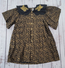The African Village Black Gold Flourish Print Collared Dashiki Bubu Top OSFM