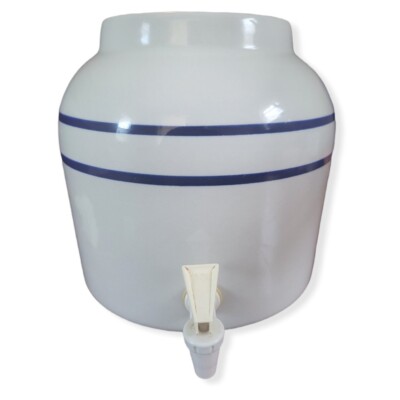 Water Crock. Ceramic porcelain Pin Stripes Dispenser Faucet Valve Spigot H2O