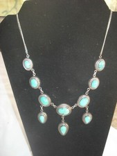 STUNNING TURQUOISE AND SILVER -AFGHANI or NEPALI  NECKLACE  MID/ LATE 20thC