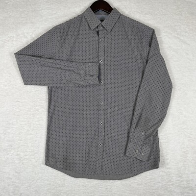 Steel Jelly Shirt Mens Medium Gray Spotted Long Sleeve Button Up Casual