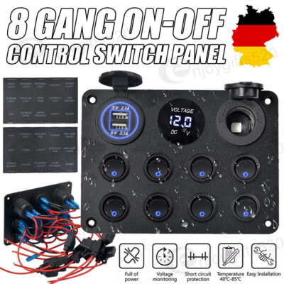 Schaltpanel 12V Kippschalter 8 Gang Dual USB wasserdicht für Boot Auto Bus Yacht