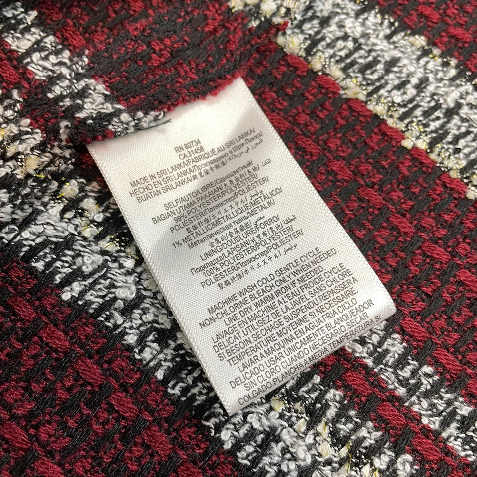 BCBGeneration Chaleco Plumero Topper Largo Mujer Largo Blanco Rojo Tweed Rayas Cárdigan Foto 4 de 4