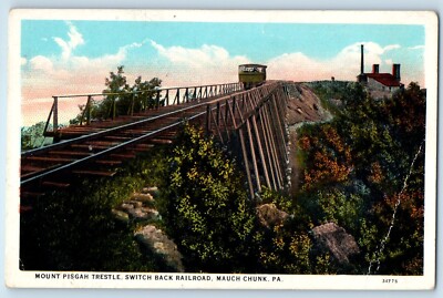 c1940 Mauch Chunk Pennsylvania PA Vintage Postcard Mount Pisgah Trestle Railroad