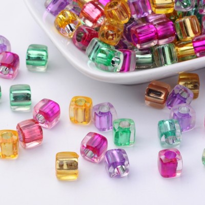 50 Würfel 7,5mm Acryl Perlen Bunt gemischt Viereck Folie Beads (1899)