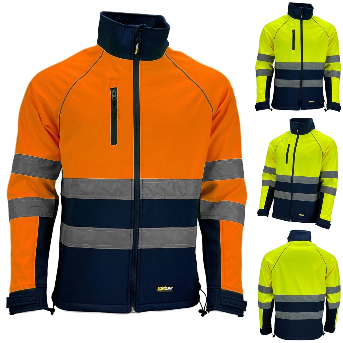 Mens Zip Neck Workwear Reflective Safety Security Hi Vis SoftShell Jacket