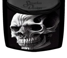 White Curving Skull Drawn Grey Black Truck Hood Wrap Vinyl Car Graphic Decal